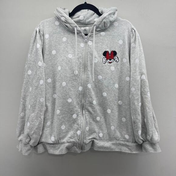Disney Minnie Mouse Hooded Sweatshirt Womens 2X Peek a Boo Polka Dot Zip Up - Picture 1 of 9